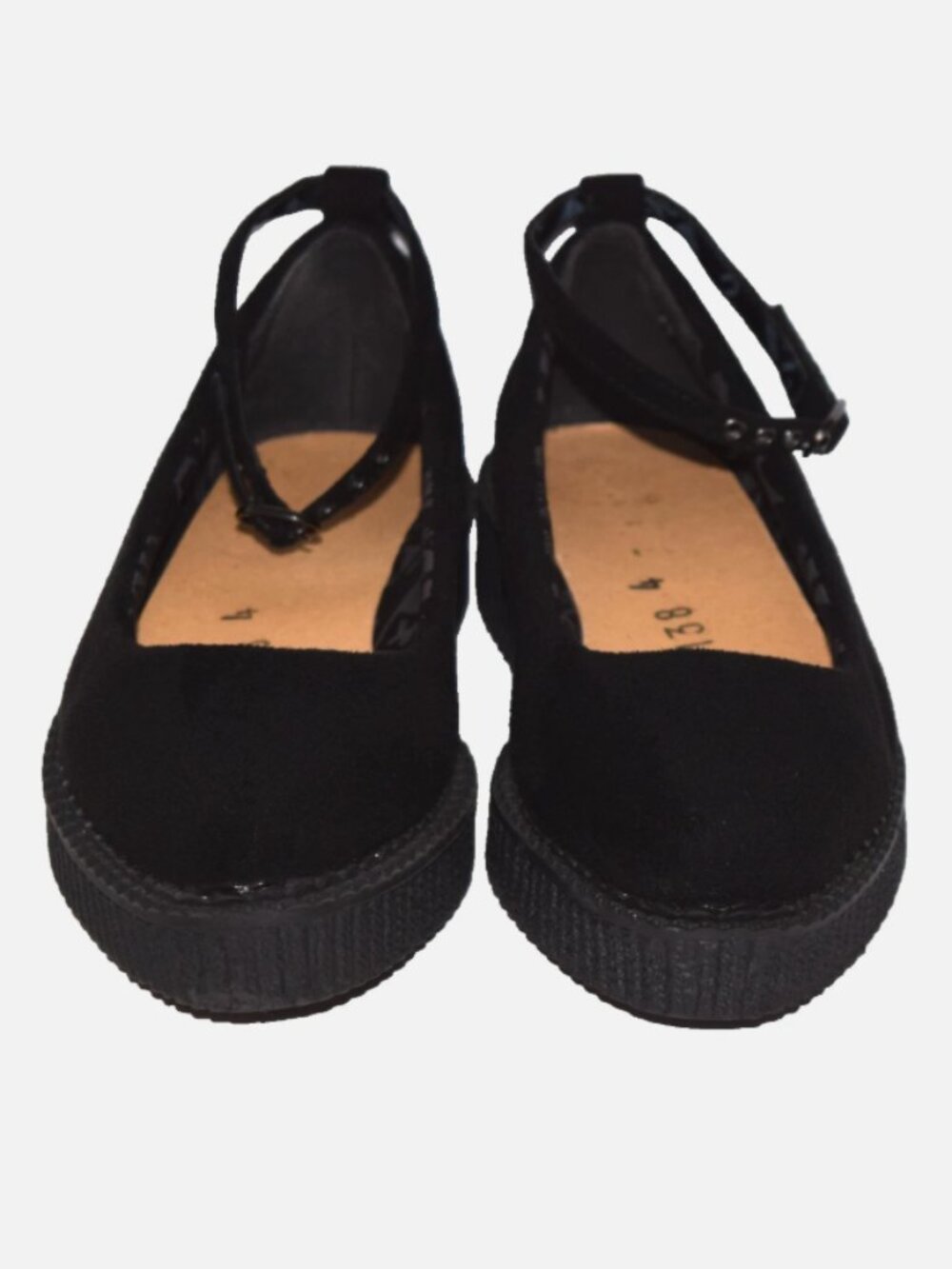 TUK Black Suede Ankle Strap Pointed Toe Platform Flats Size UK 4/US 6